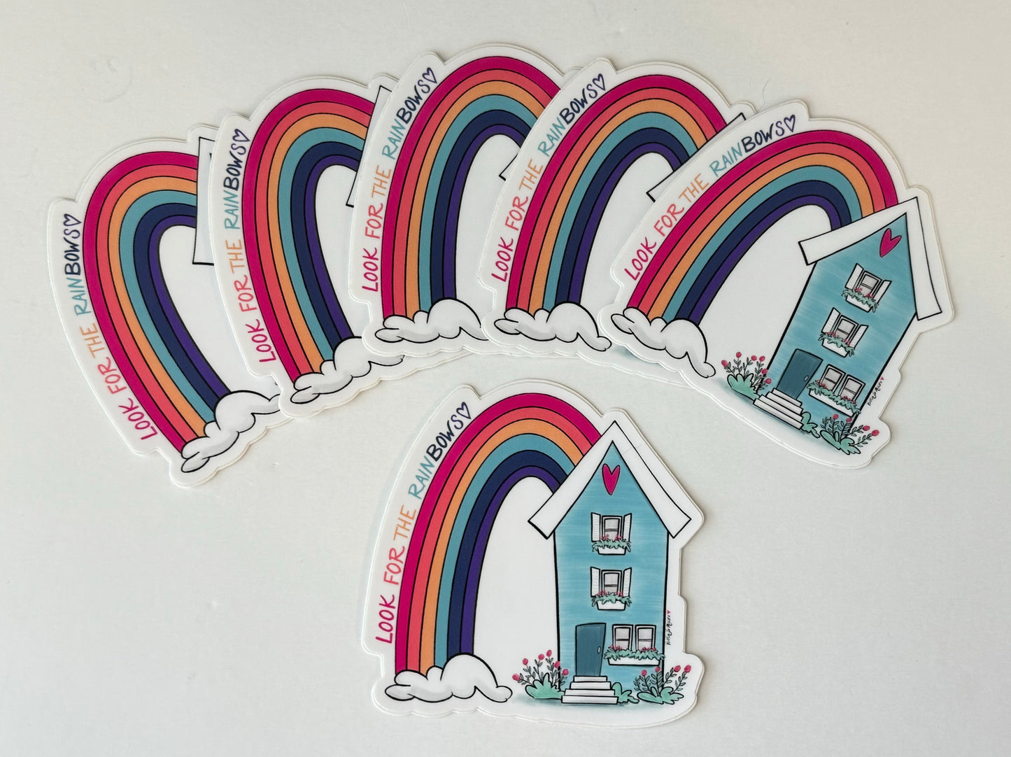 Blue House with Rainbow Vinyl Sticker