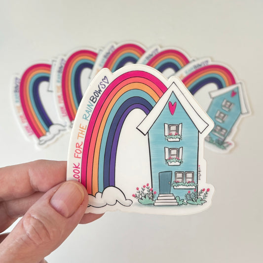 Blue House with Rainbow Vinyl Sticker