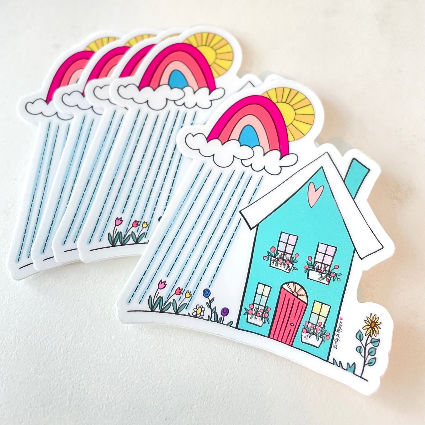 Sunshine and Rainbow Aqua House Vinyl Sticker