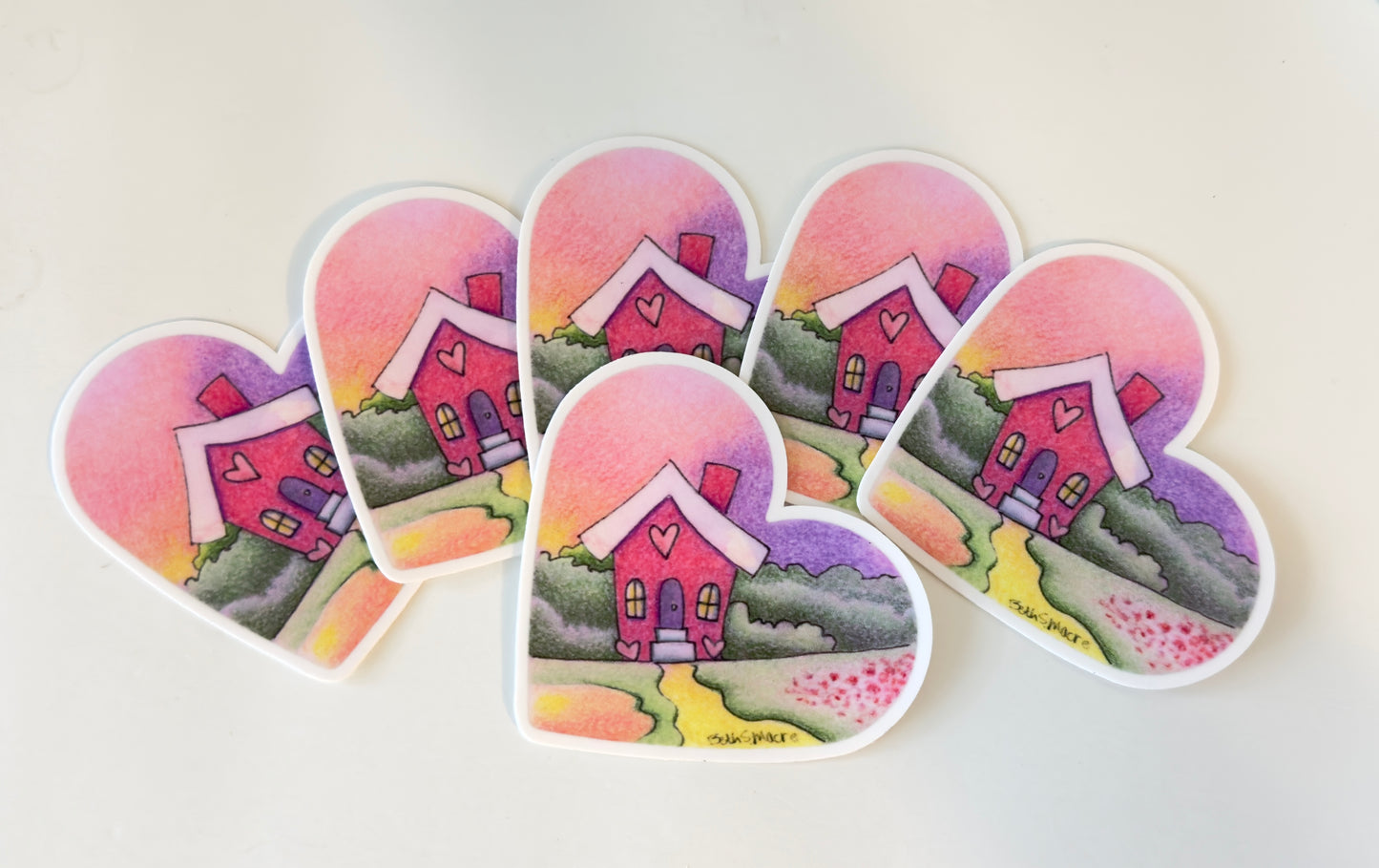 Art Heart Pink House with Yellow Road Vinyl Sticker