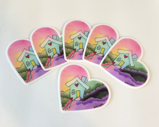 Art Heart Aquamint House on a hill Vinyl Sticker