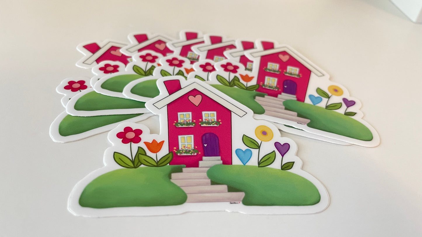 Pink Garden House Vinyl Sticker