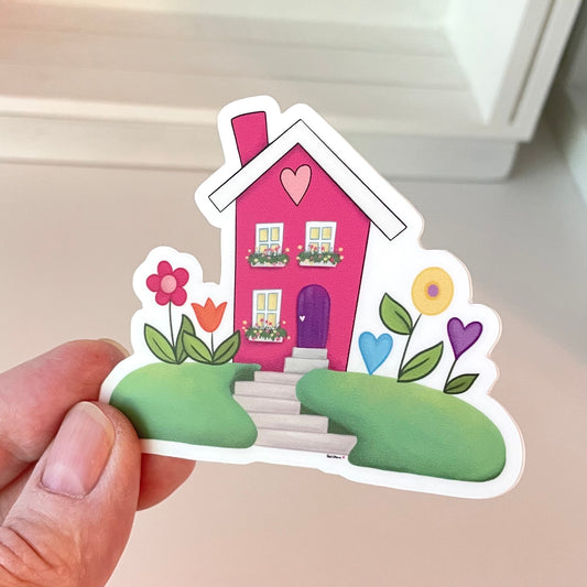 Pink Garden House Vinyl Sticker