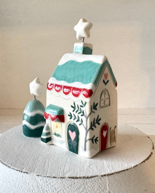 Winter House with Star Chimney topper with small tree