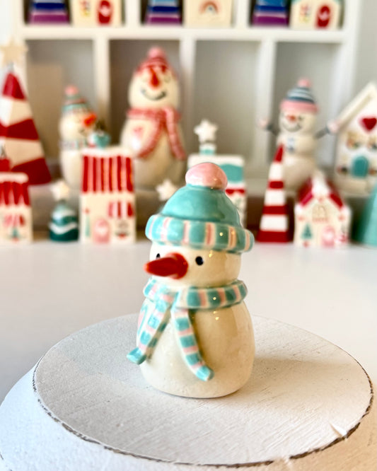 Medium size Blue and Pink Snowman