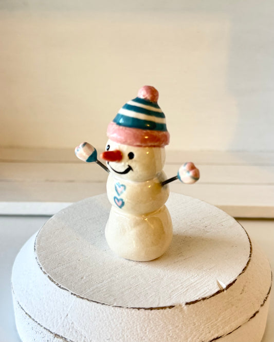 Medium Blue and Pink Snowman with arms