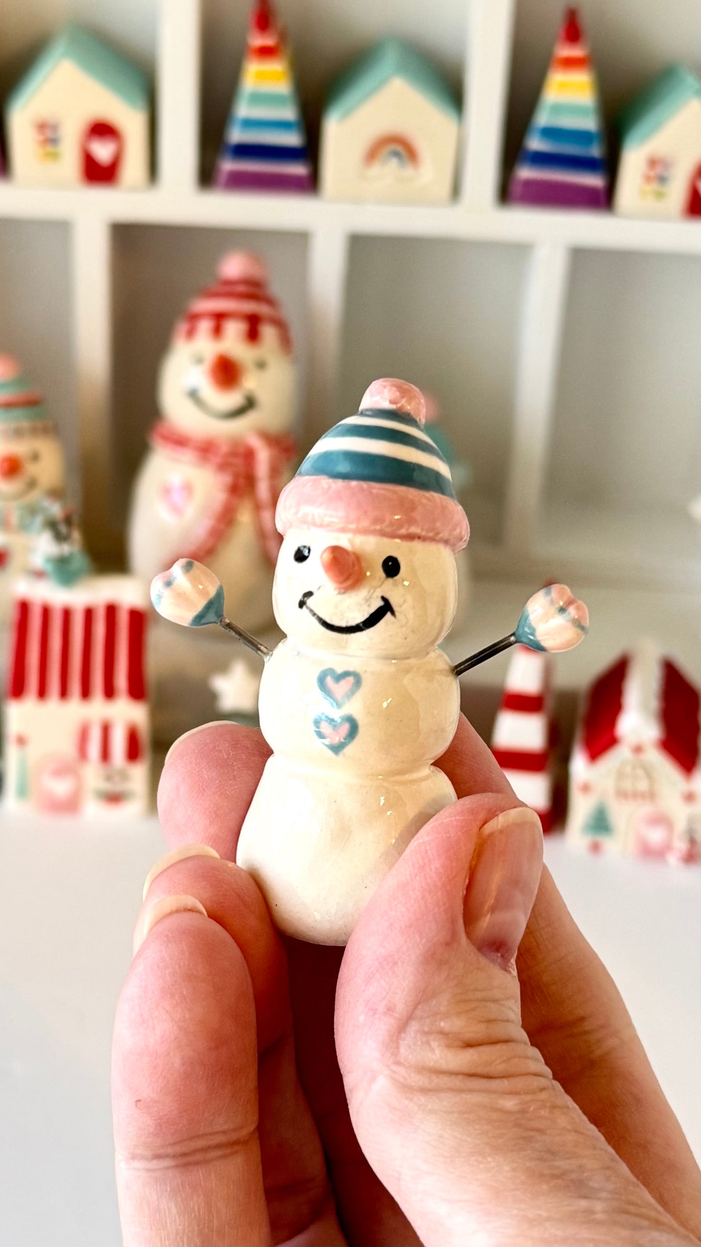 Medium Blue and Pink Snowman with arms