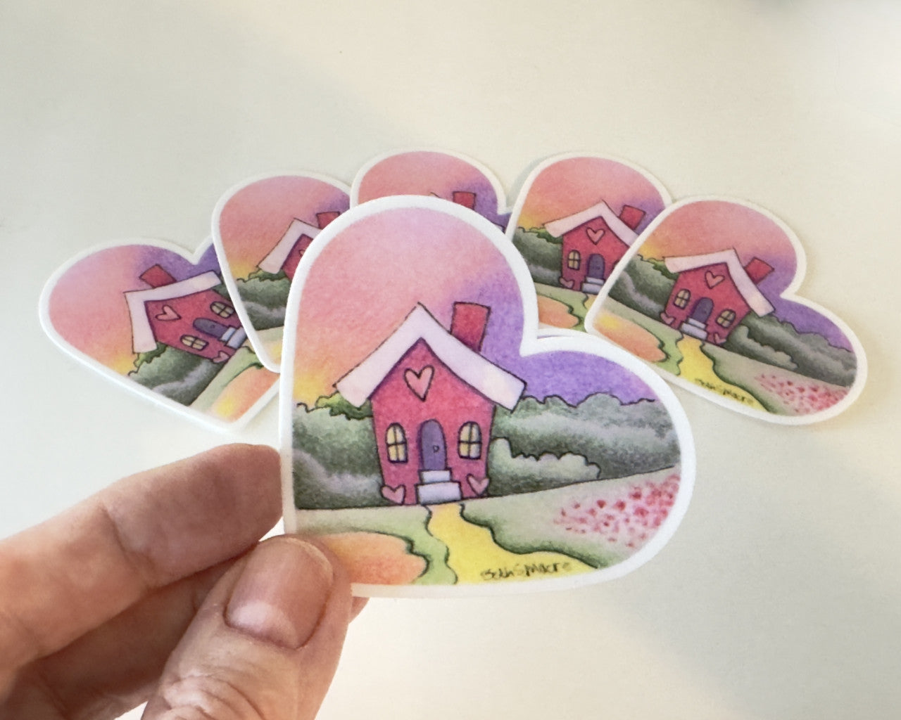 Art Heart Pink House with Yellow Road Vinyl Sticker