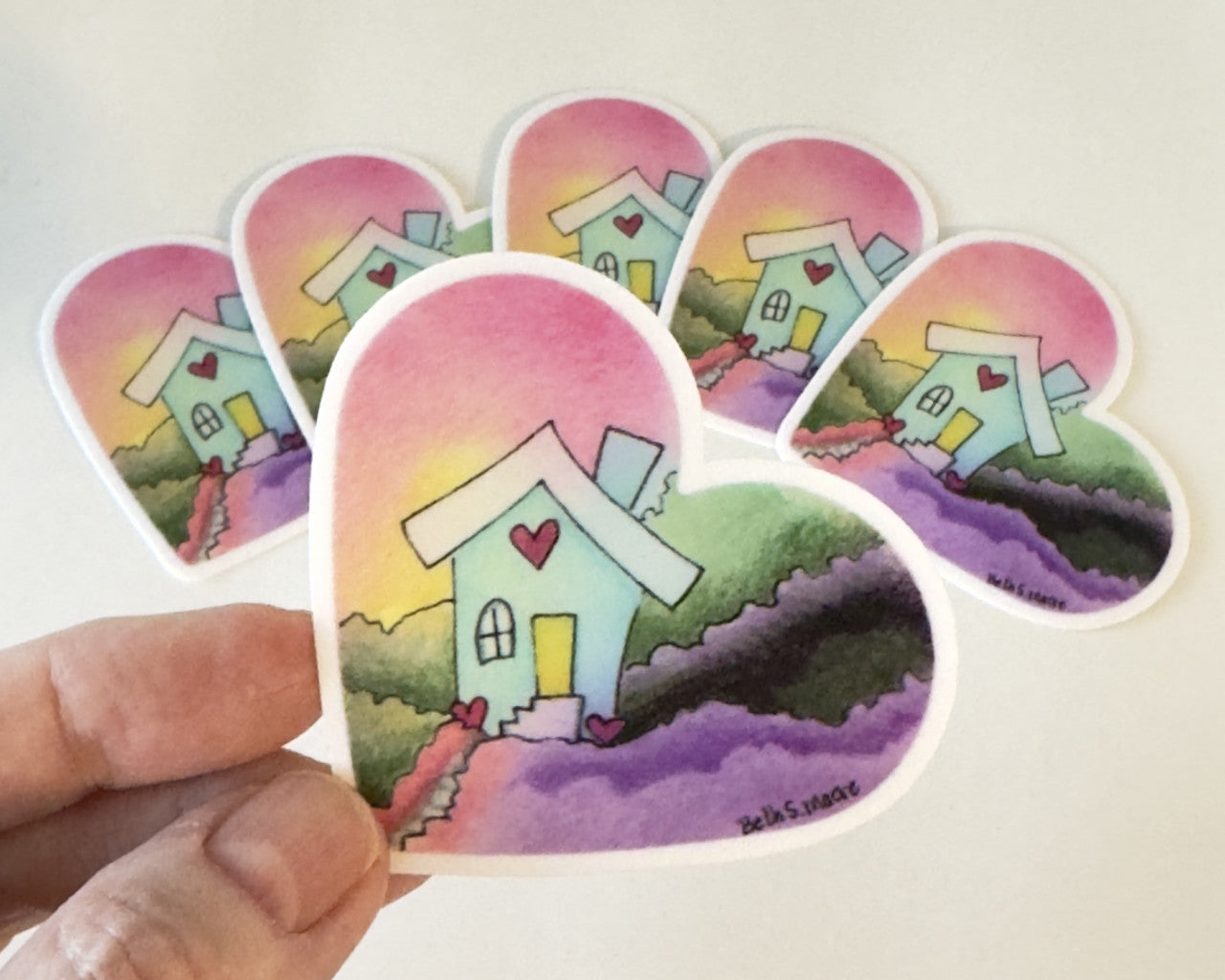 Art Heart Aquamint House on a hill Vinyl Sticker