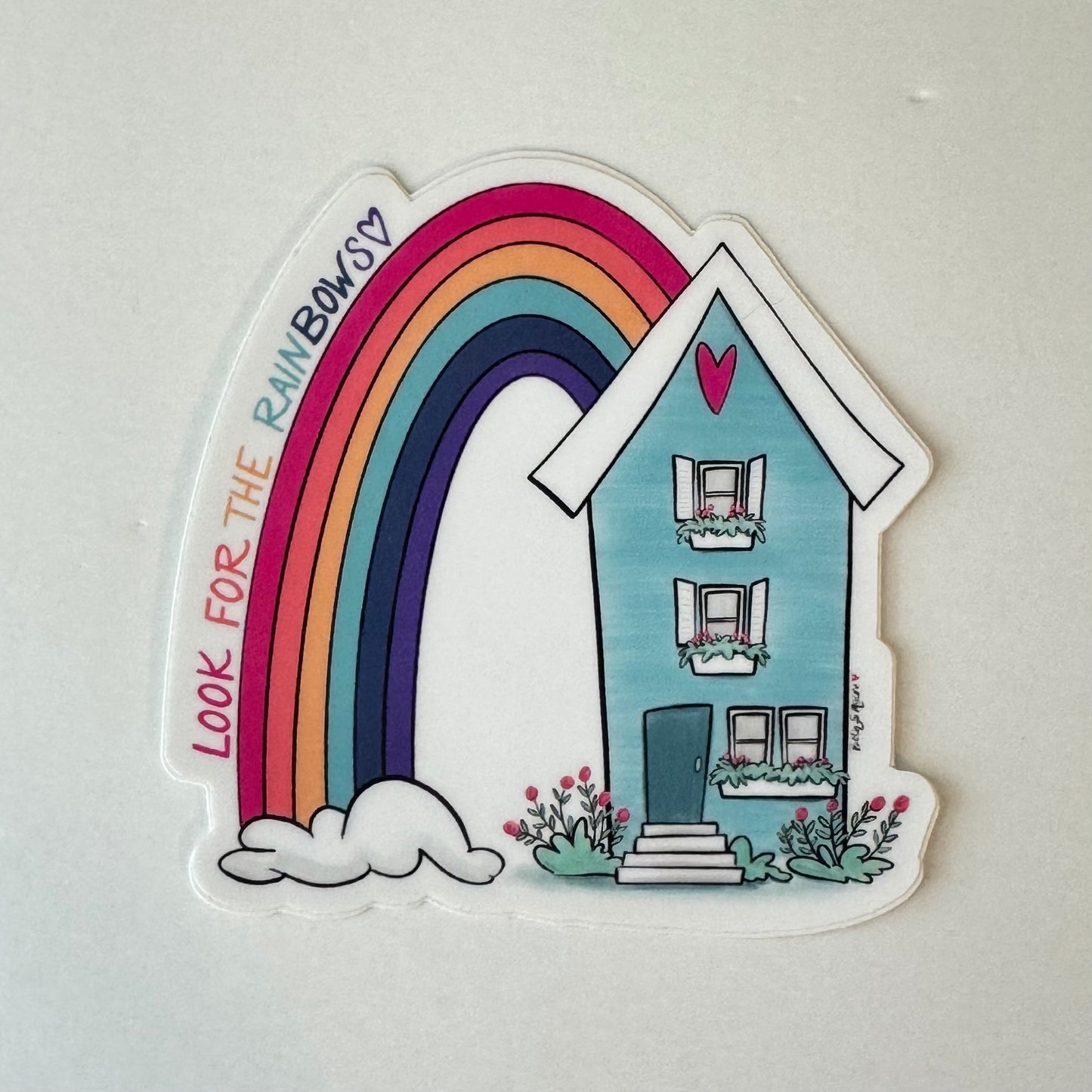 Blue House with Rainbow Vinyl Sticker