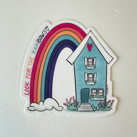 Blue House with Rainbow Vinyl Sticker