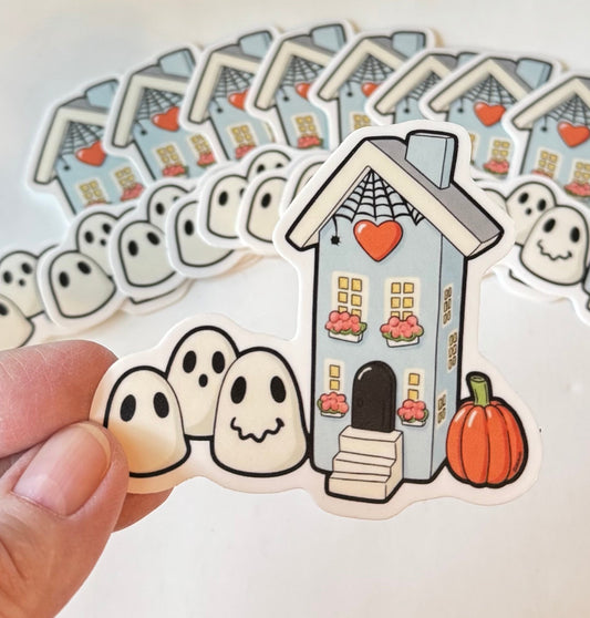 Halloween Haunted Ghost House Vinyl Sticker