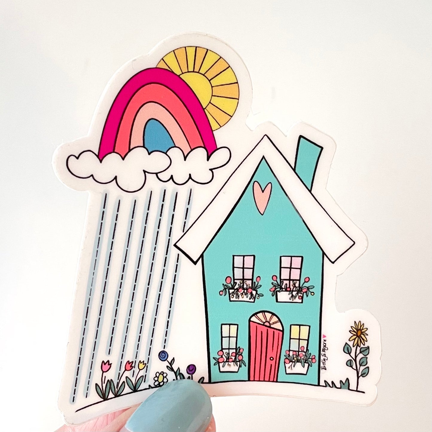 Sunshine and Rainbow Aqua House Vinyl Sticker