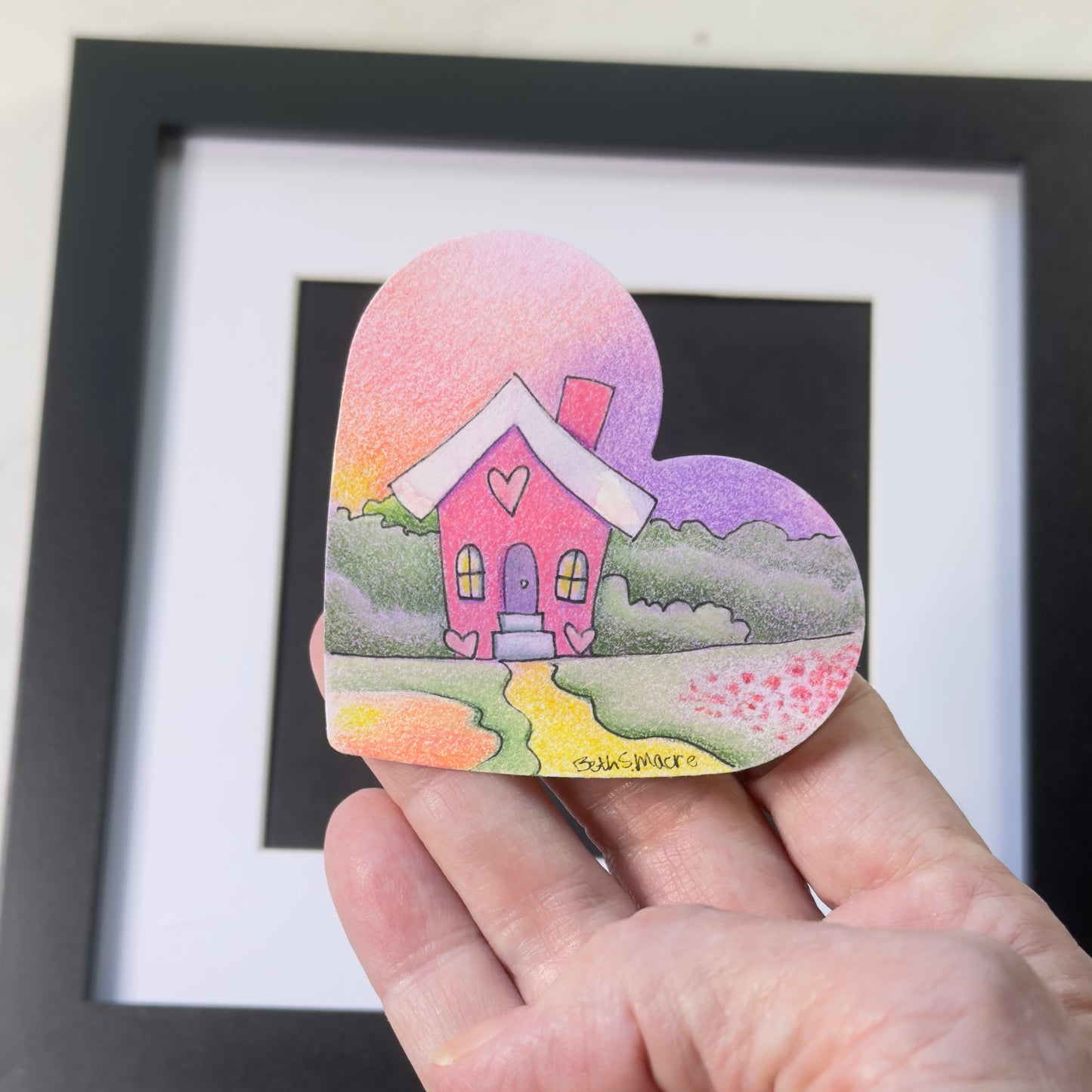 Art Heart #1 - Pink House with yellow road