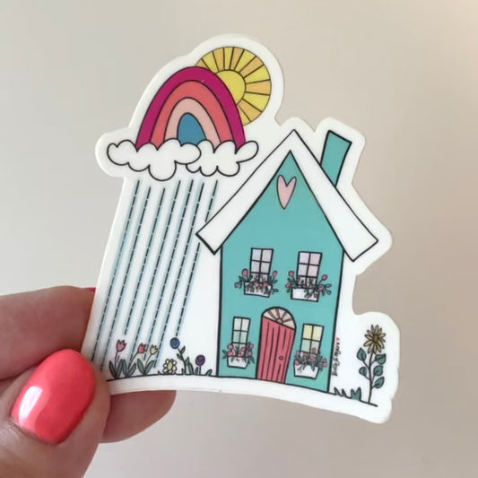 Sunshine and Rainbow Aqua House Vinyl Sticker