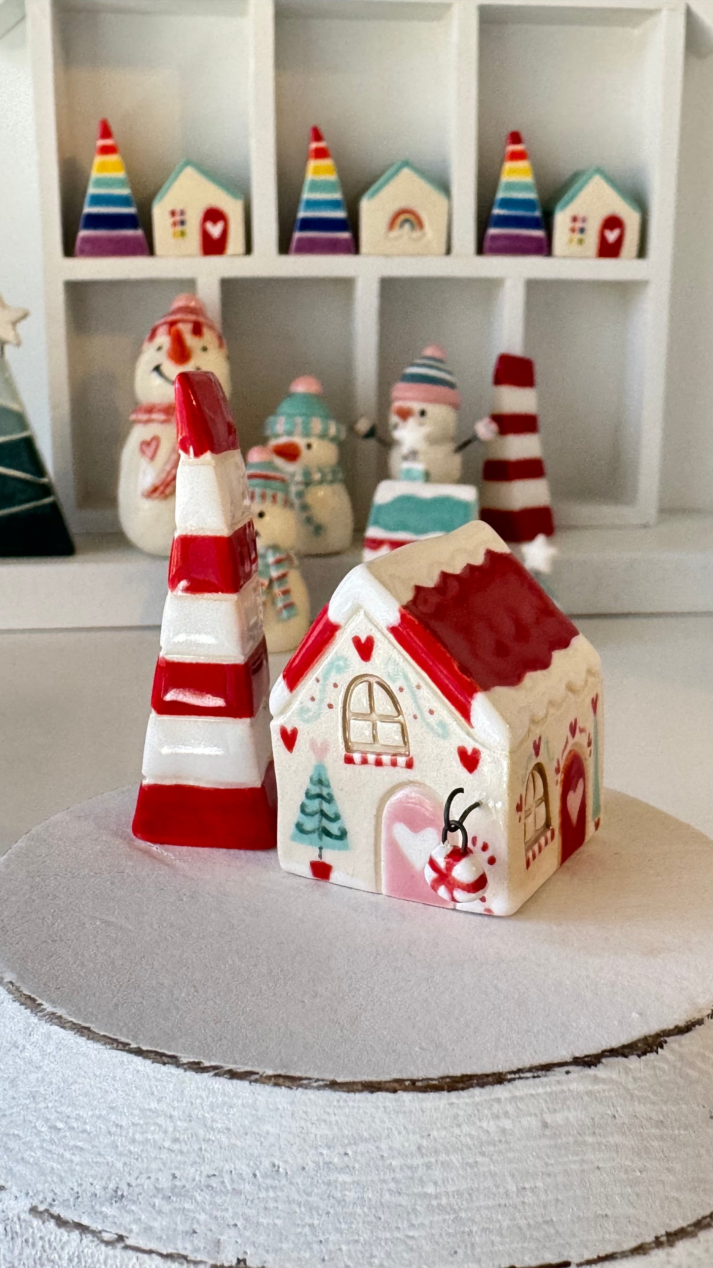 Red Roof Winter Candy Cane House with Red & White tree Set