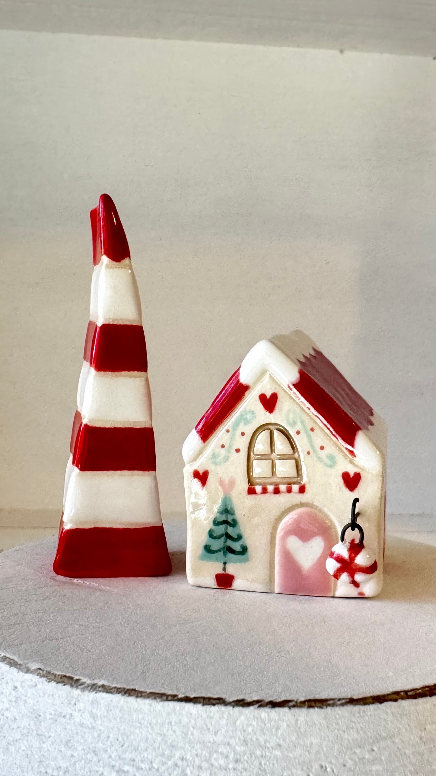 Red Roof Winter Candy Cane House with Red & White tree Set