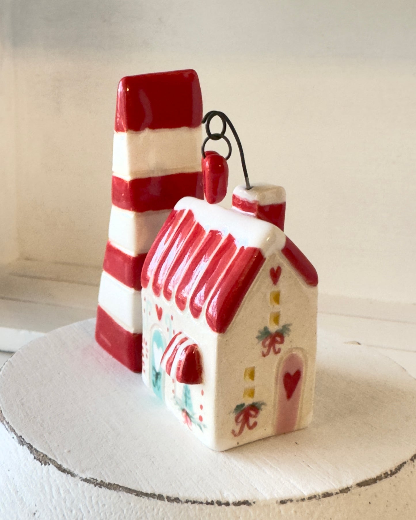 Red Striped Roof Winter House with Red & White tree Set