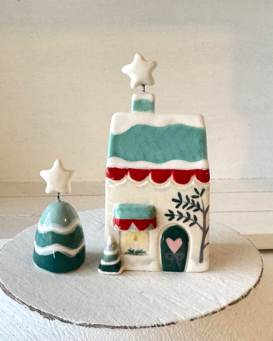 Winter House with Star Chimney topper with small tree