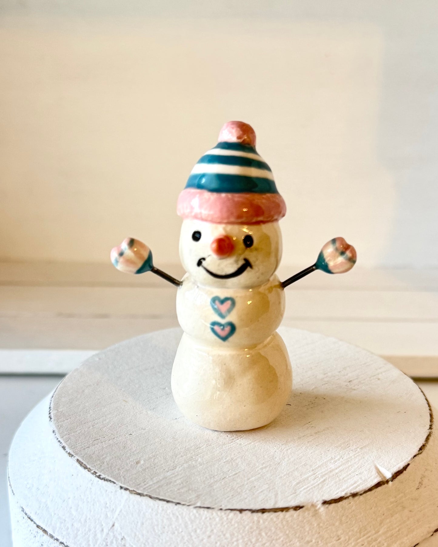 Medium Blue and Pink Snowman with arms