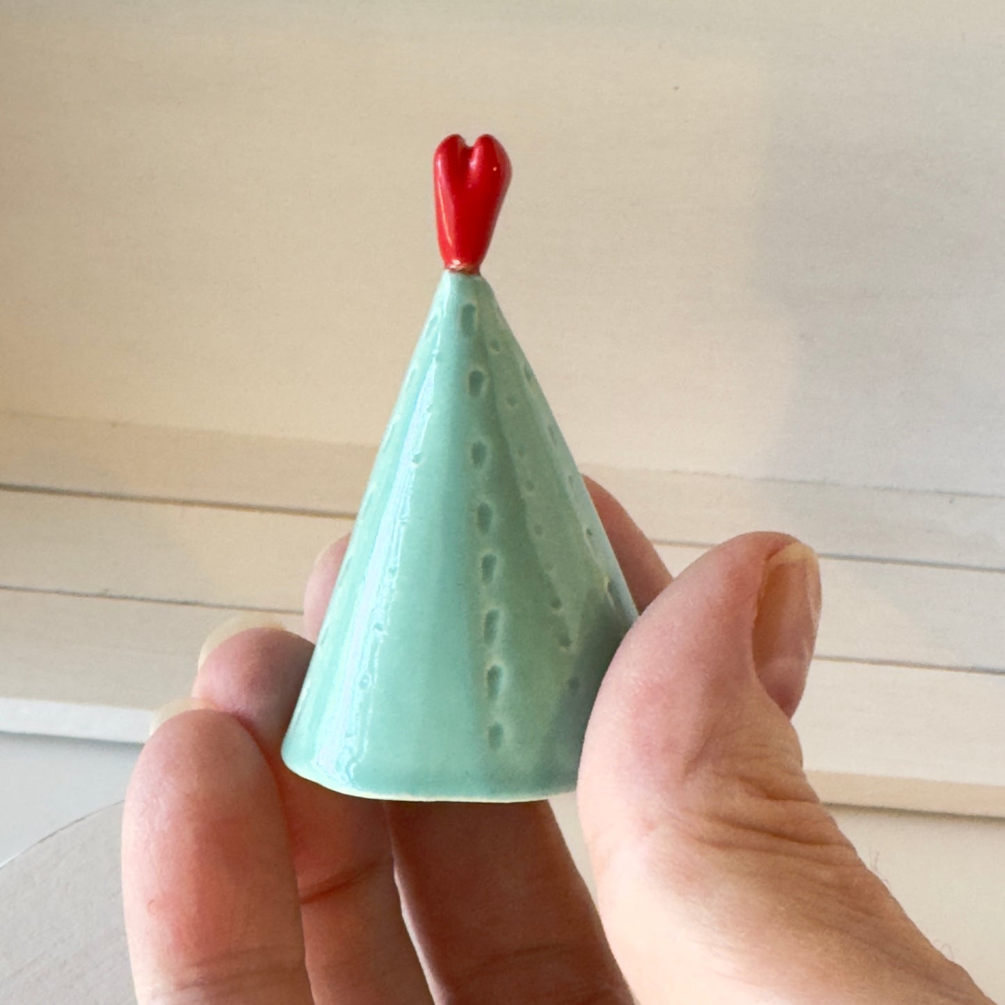 Tree - Aquamint colored Christmas Tree with Red Heart topper