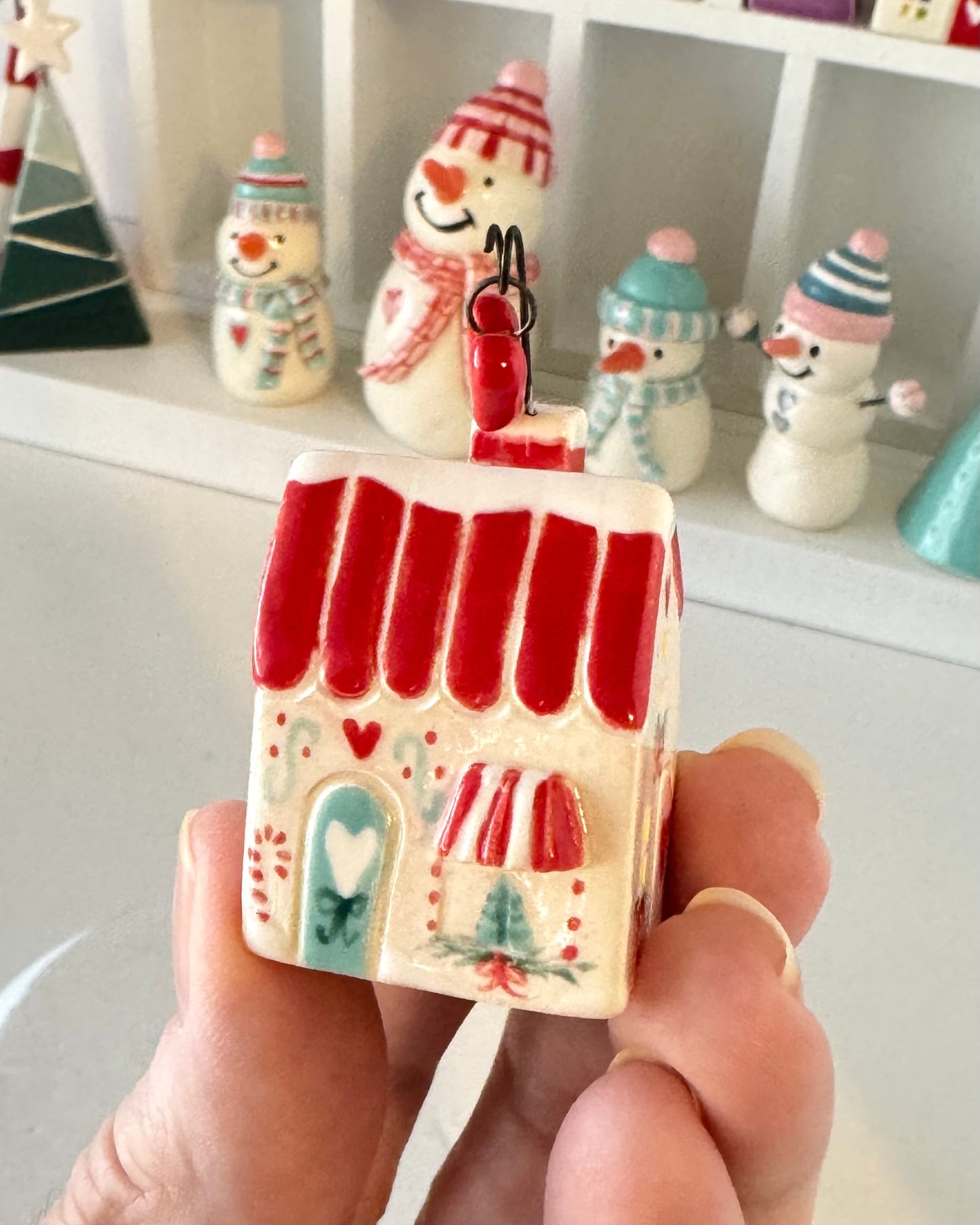 Red Striped Roof Winter House with Red & White tree Set