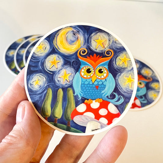 Starry Night Owl Vinyl Sticker